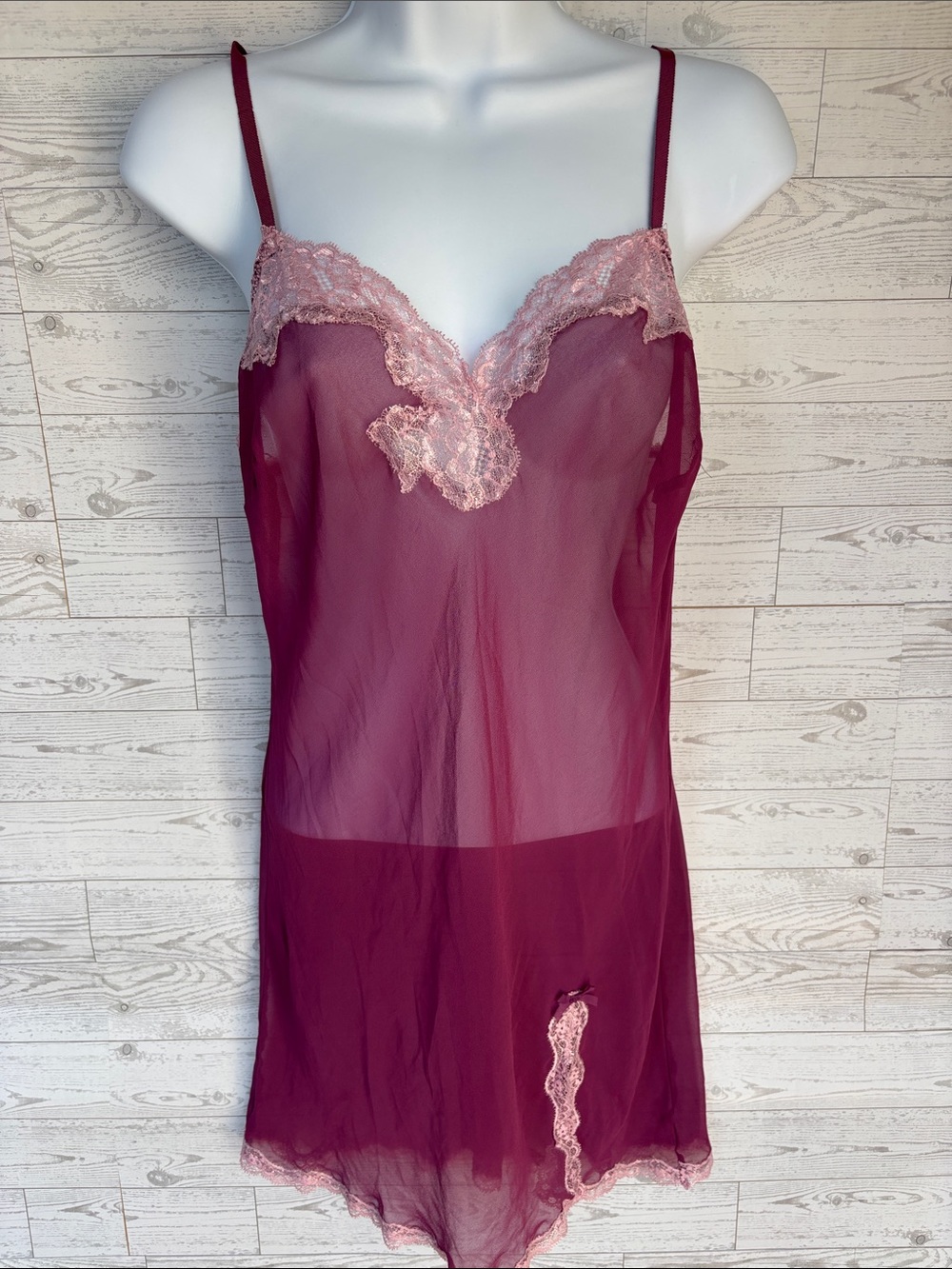 Vintage Victoria Secret Mini Slip Dress medium Lace Trim sheer top layering